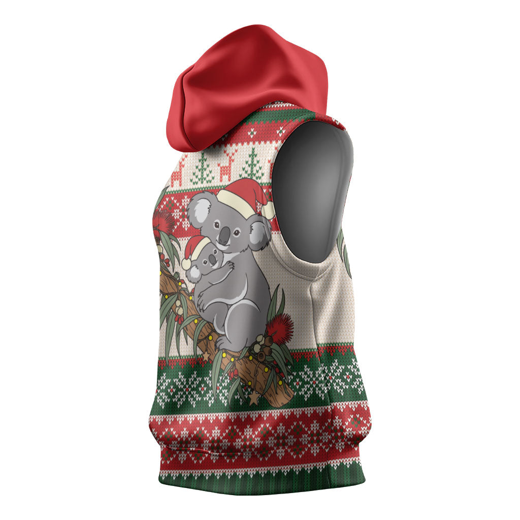 Aussie Koala Mama Christmas Sleeveless Hoodie Festive Knitted Pattern Inspired