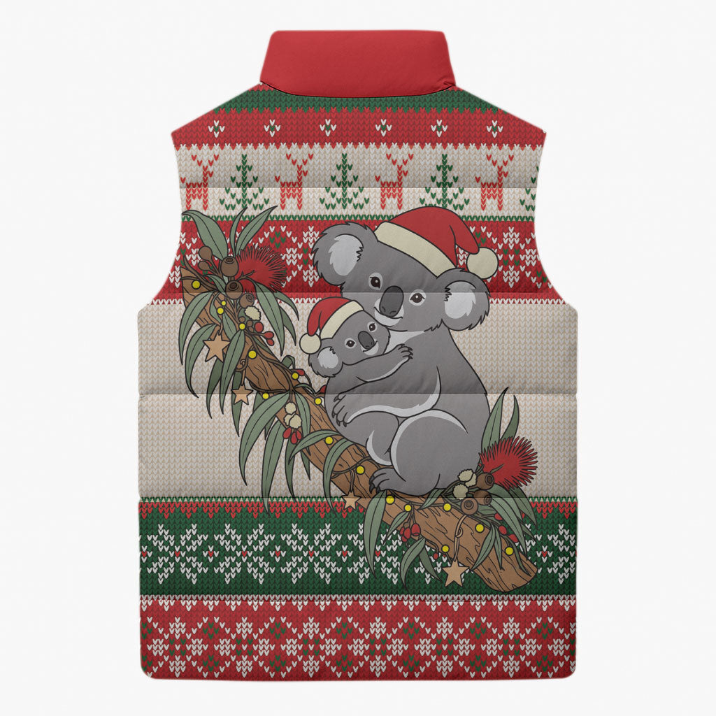 Aussie Koala Mama Christmas Sleeveless Puffer Jacket Festive Knitted Pattern Inspired