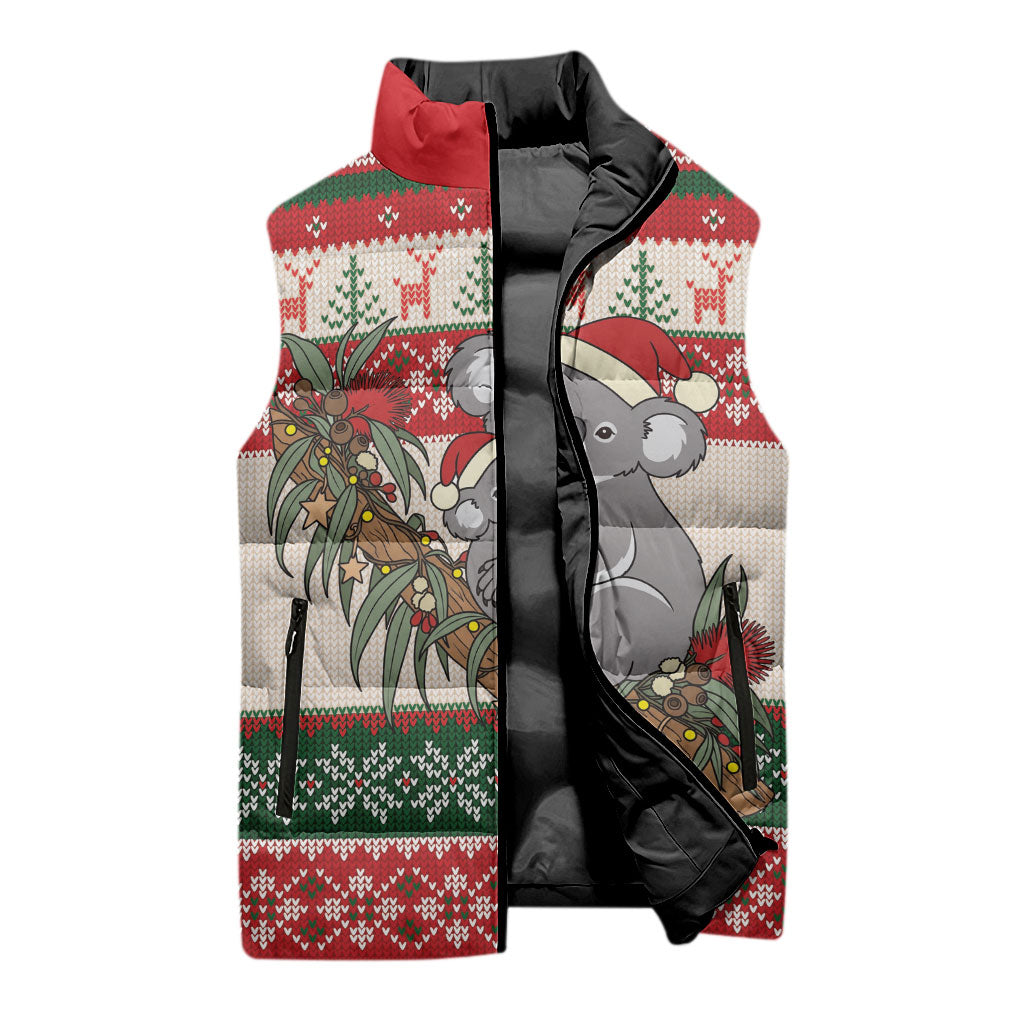 Aussie Koala Mama Christmas Sleeveless Puffer Jacket Festive Knitted Pattern Inspired