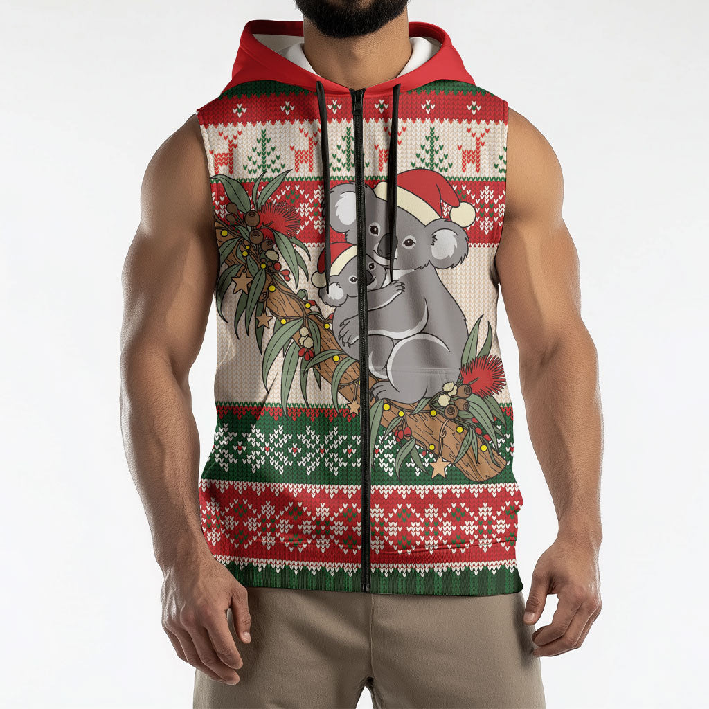 Aussie Koala Mama Christmas Sleeveless Zip Hoodie Festive Knitted Pattern Inspired