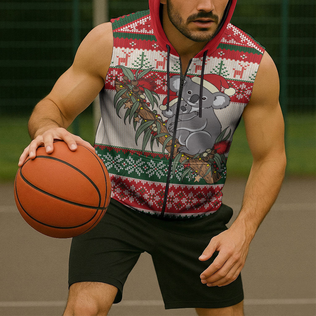 Aussie Koala Mama Christmas Sleeveless Zip Hoodie Festive Knitted Pattern Inspired