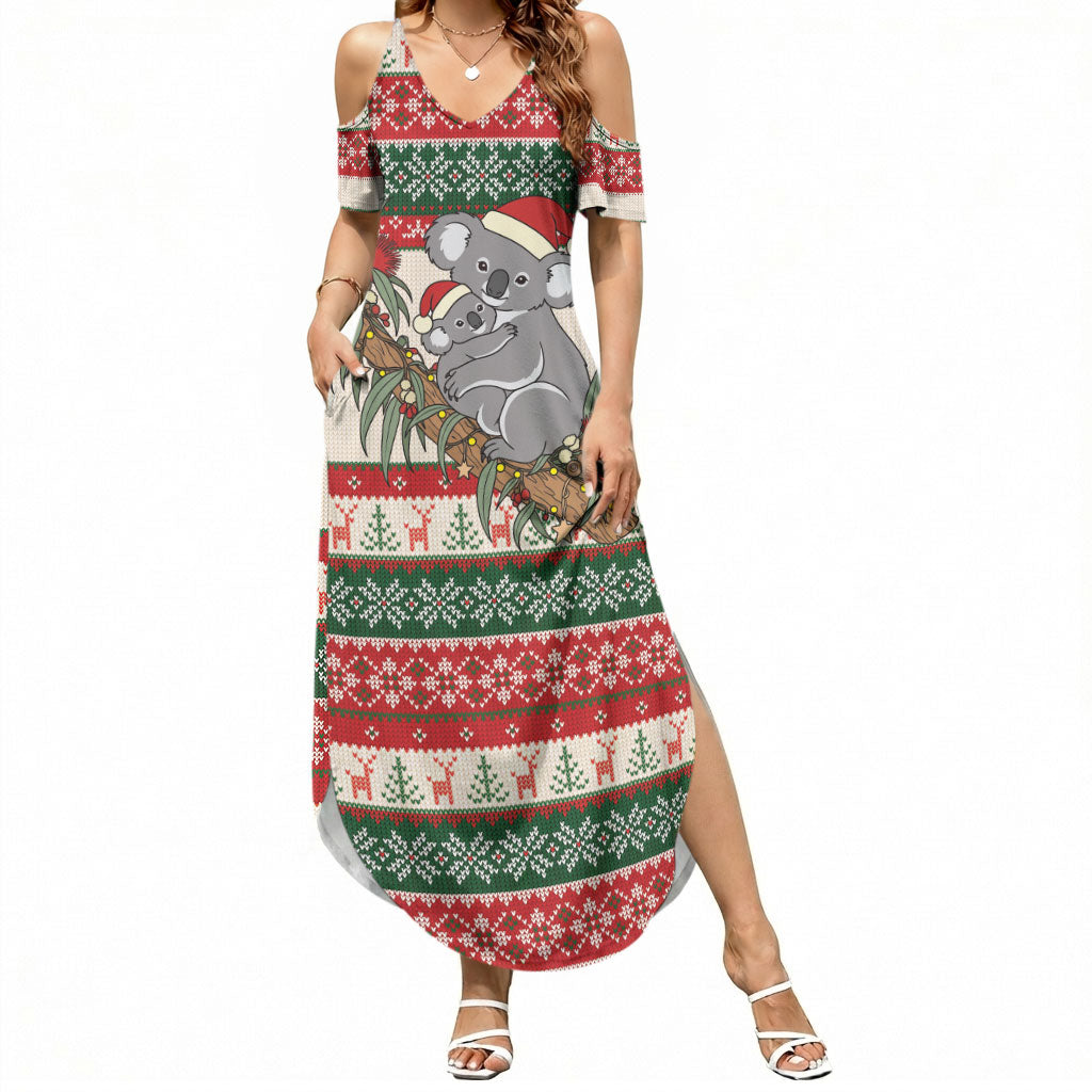 Aussie Koala Mama Christmas Summer Maxi Dress Festive Knitted Pattern Inspired