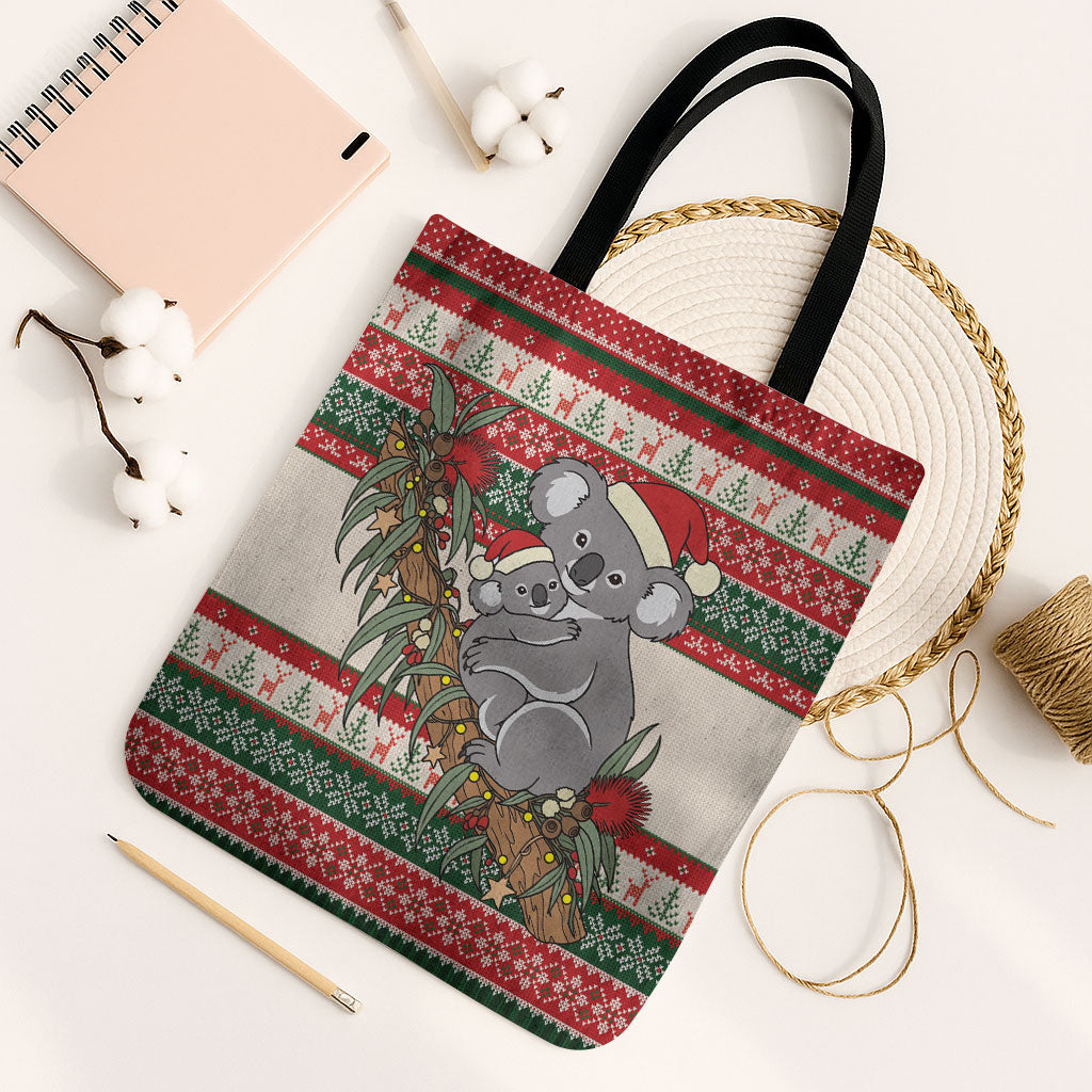 Aussie Koala Mama Christmas Tote Bag Festive Knitted Pattern Inspired