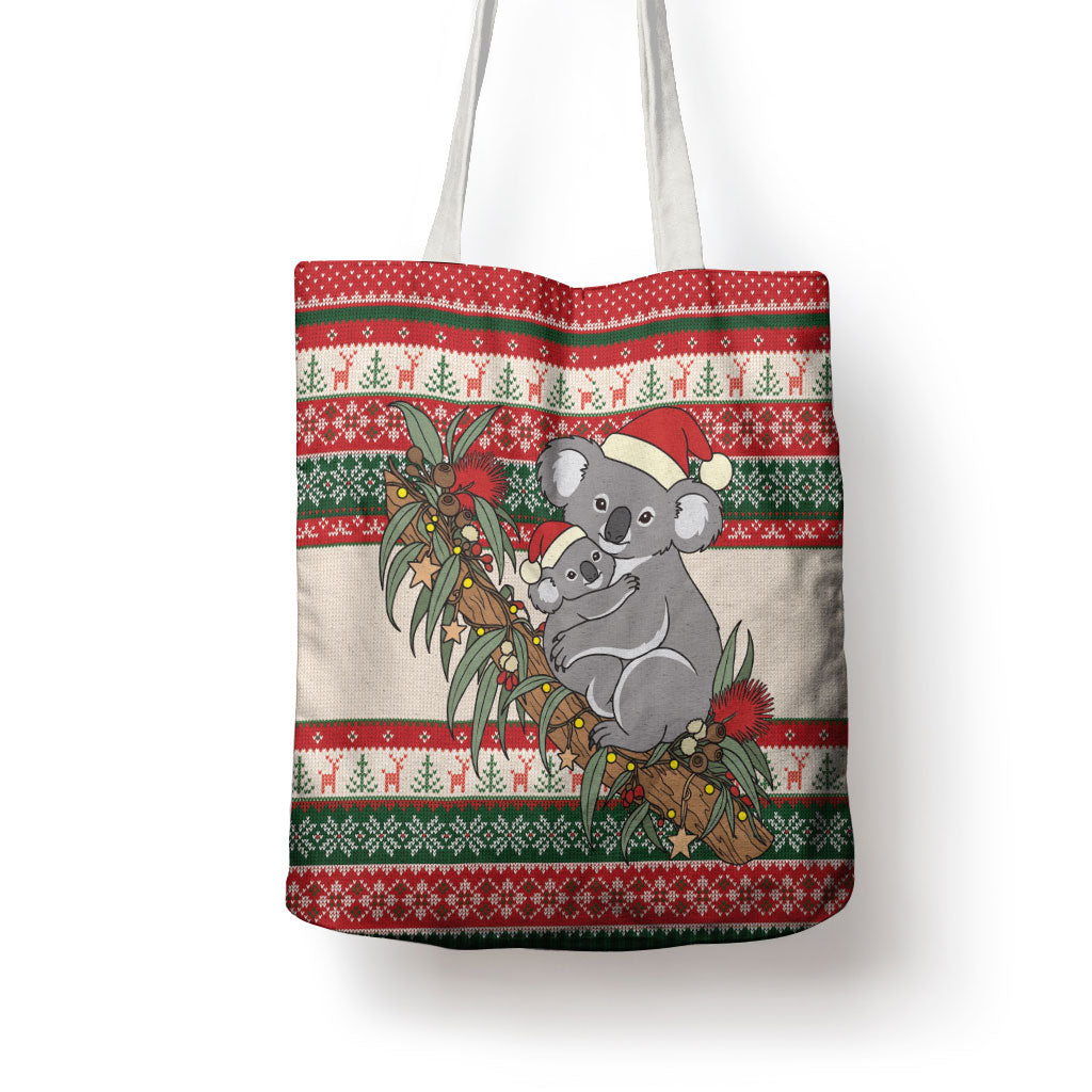 Aussie Koala Mama Christmas Tote Bag Festive Knitted Pattern Inspired