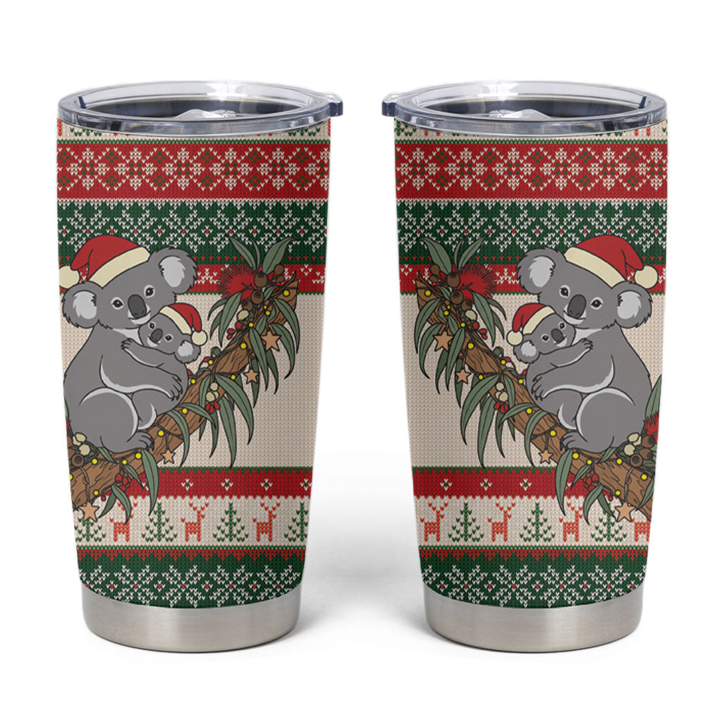 Aussie Koala Mama Christmas Tumbler Cup Festive Knitted Pattern Inspired
