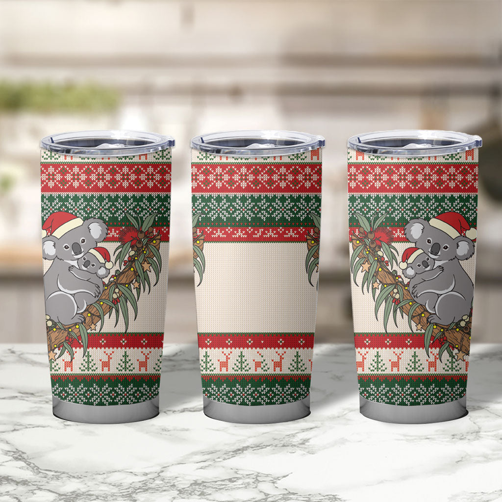 Aussie Koala Mama Christmas Tumbler Cup Festive Knitted Pattern Inspired