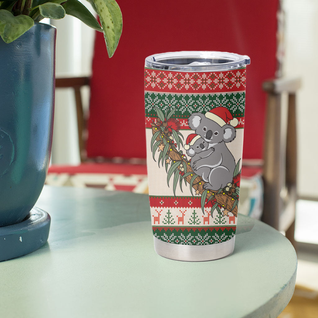 Aussie Koala Mama Christmas Tumbler Cup Festive Knitted Pattern Inspired