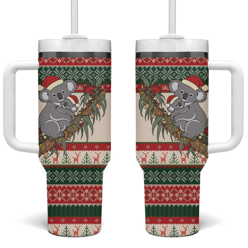 Aussie Koala Mama Christmas Tumbler With Handle Festive Knitted Pattern Inspired