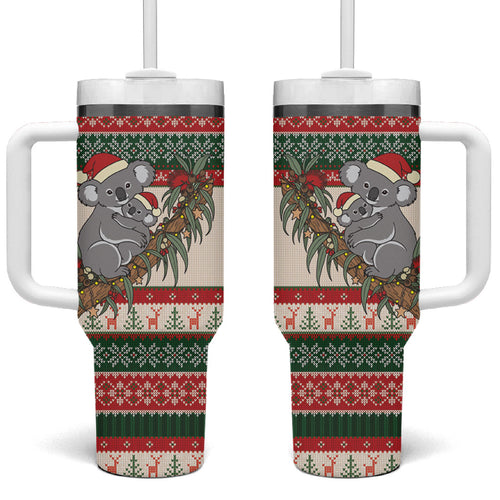 Aussie Koala Mama Christmas Tumbler With Handle Festive Knitted Pattern Inspired