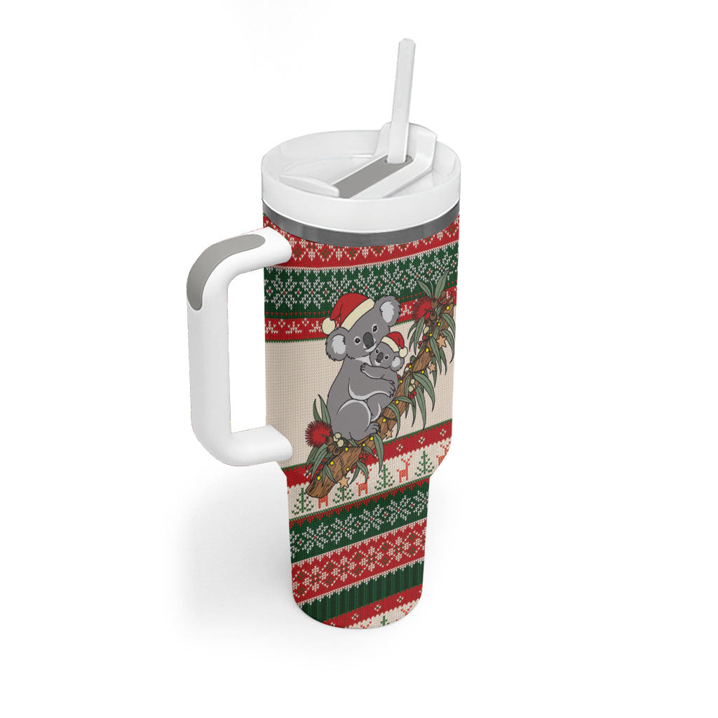 Aussie Koala Mama Christmas Tumbler With Handle Festive Knitted Pattern Inspired