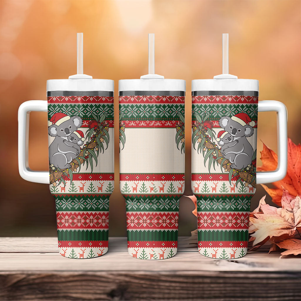 Aussie Koala Mama Christmas Tumbler With Handle Festive Knitted Pattern Inspired