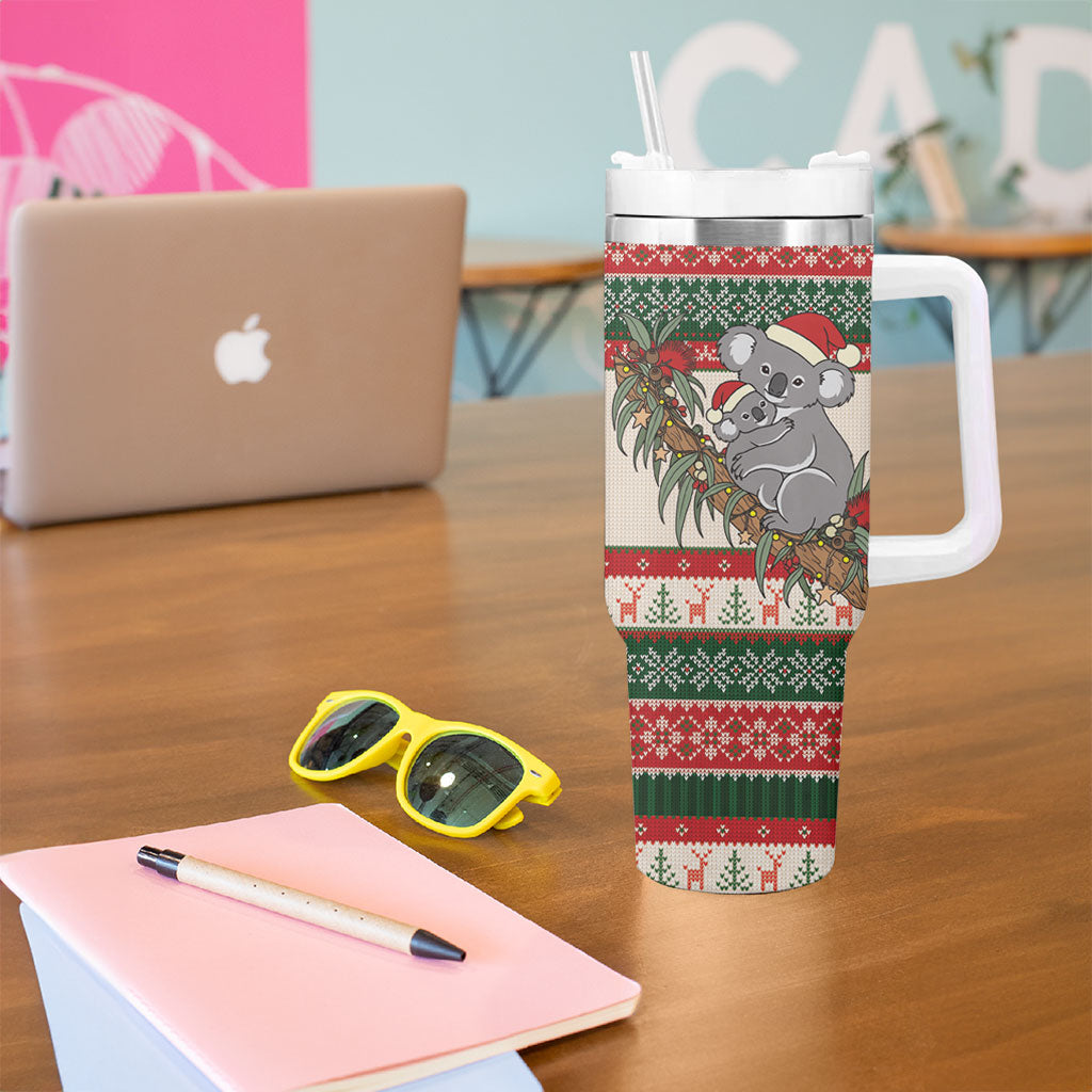 Aussie Koala Mama Christmas Tumbler With Handle Festive Knitted Pattern Inspired