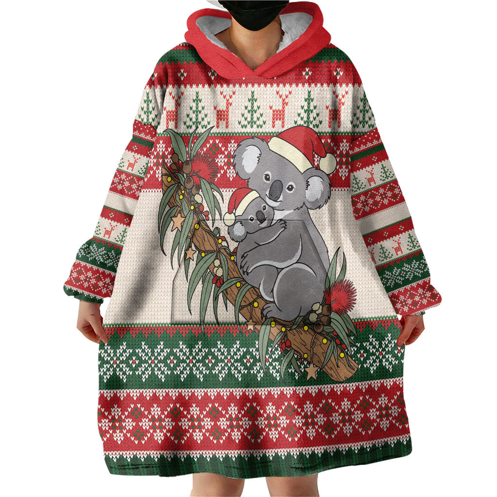 Aussie Koala Mama Christmas Wearable Blanket Hoodie Festive Knitted Pattern Inspired