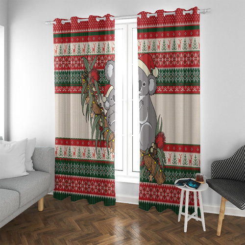 Aussie Koala Mama Christmas Window Curtain Festive Knitted Pattern Inspired