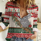 Aussie Koala Mama Christmas Women Casual Shirt Festive Knitted Pattern Inspired