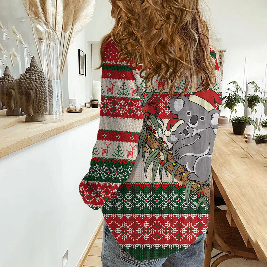 Aussie Koala Mama Christmas Women Casual Shirt Festive Knitted Pattern Inspired