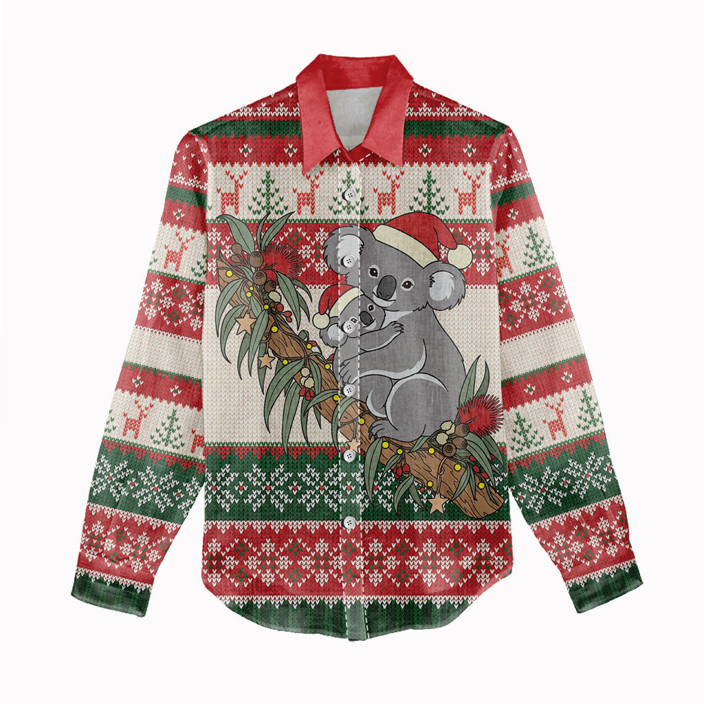 Aussie Koala Mama Christmas Women Casual Shirt Festive Knitted Pattern Inspired