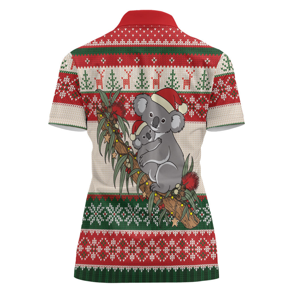 Aussie Koala Mama Christmas Women Polo Shirt Festive Knitted Pattern Inspired