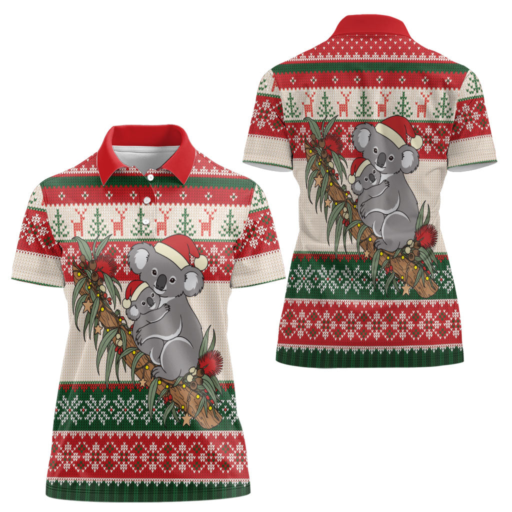 Aussie Koala Mama Christmas Women Polo Shirt Festive Knitted Pattern Inspired