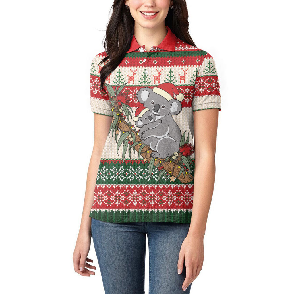 Aussie Koala Mama Christmas Women Polo Shirt Festive Knitted Pattern Inspired