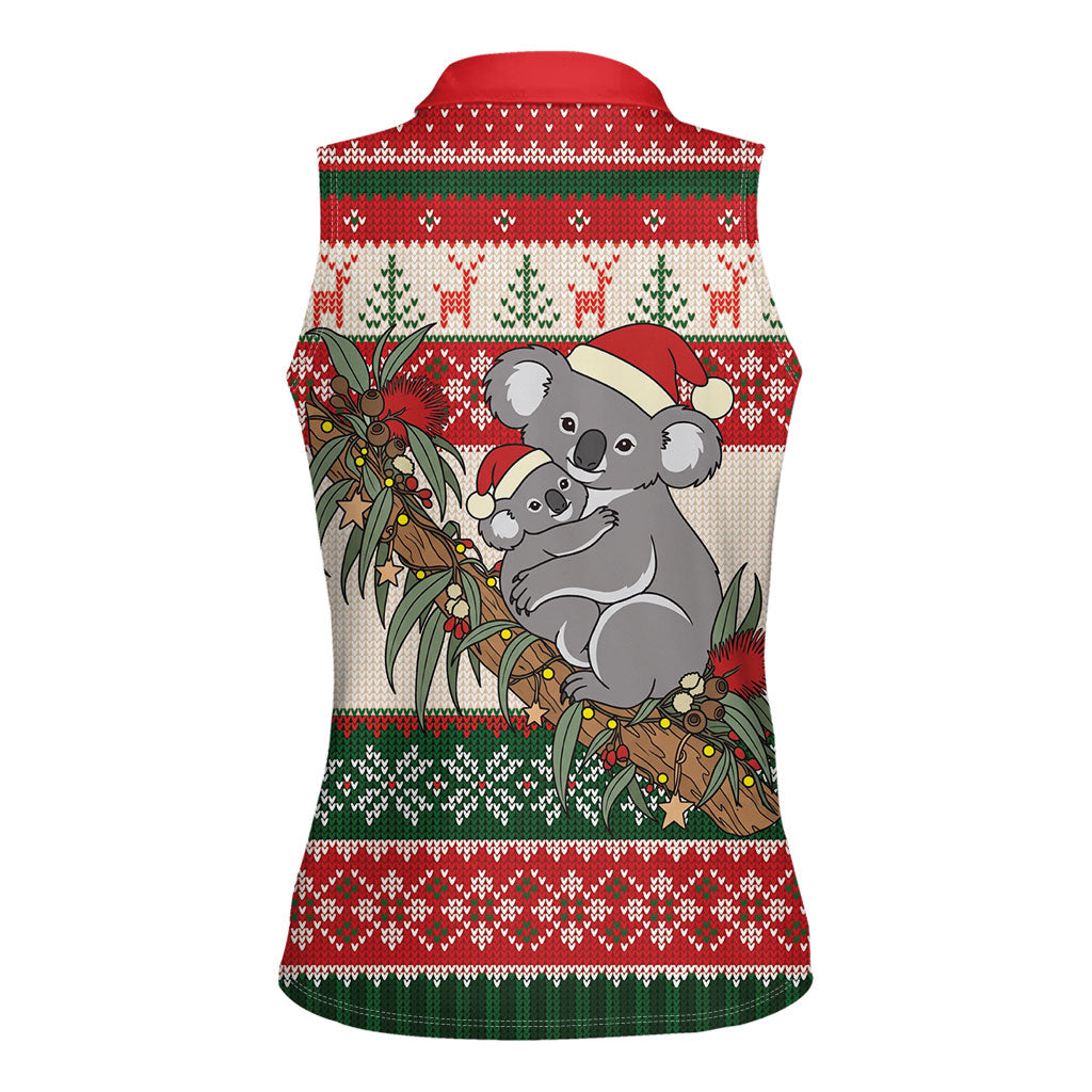 Aussie Koala Mama Christmas Women Sleeveless Polo Shirt Festive Knitted Pattern Inspired