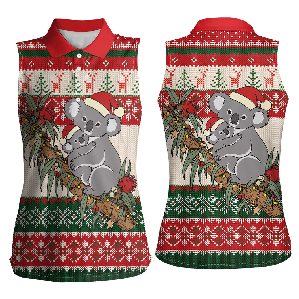 Aussie Koala Mama Christmas Women Sleeveless Polo Shirt Festive Knitted Pattern Inspired