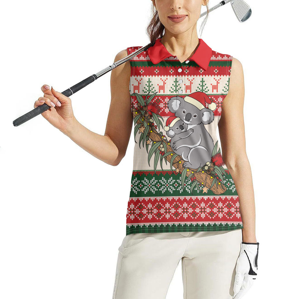 Aussie Koala Mama Christmas Women Sleeveless Polo Shirt Festive Knitted Pattern Inspired