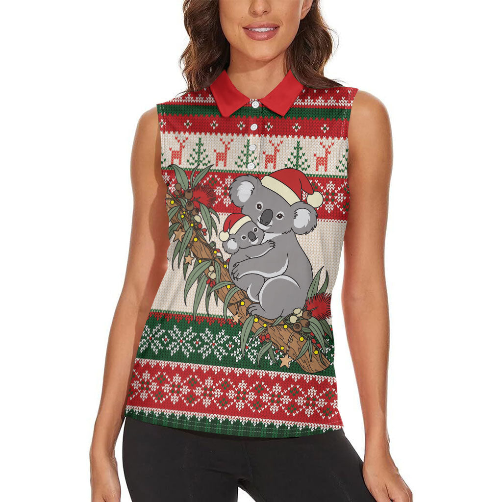 Aussie Koala Mama Christmas Women Sleeveless Polo Shirt Festive Knitted Pattern Inspired
