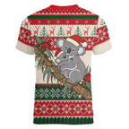 Aussie Koala Mama Christmas Women V-Neck T-Shirt Festive Knitted Pattern Inspired