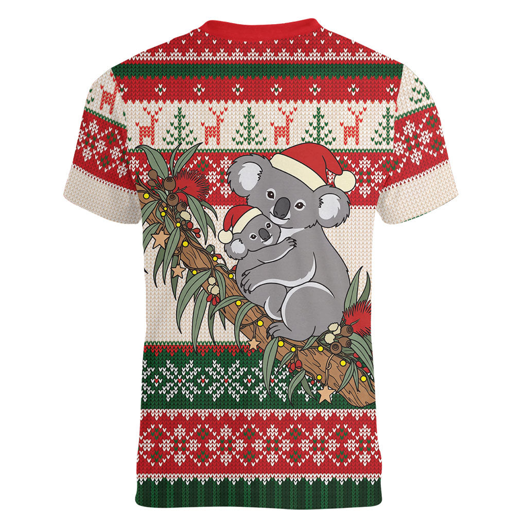 Aussie Koala Mama Christmas Women V-Neck T-Shirt Festive Knitted Pattern Inspired