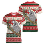 Aussie Koala Mama Christmas Women V-Neck T-Shirt Festive Knitted Pattern Inspired