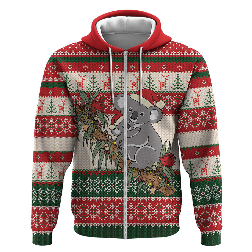 Aussie Koala Mama Christmas Zip Hoodie Festive Knitted Pattern Inspired