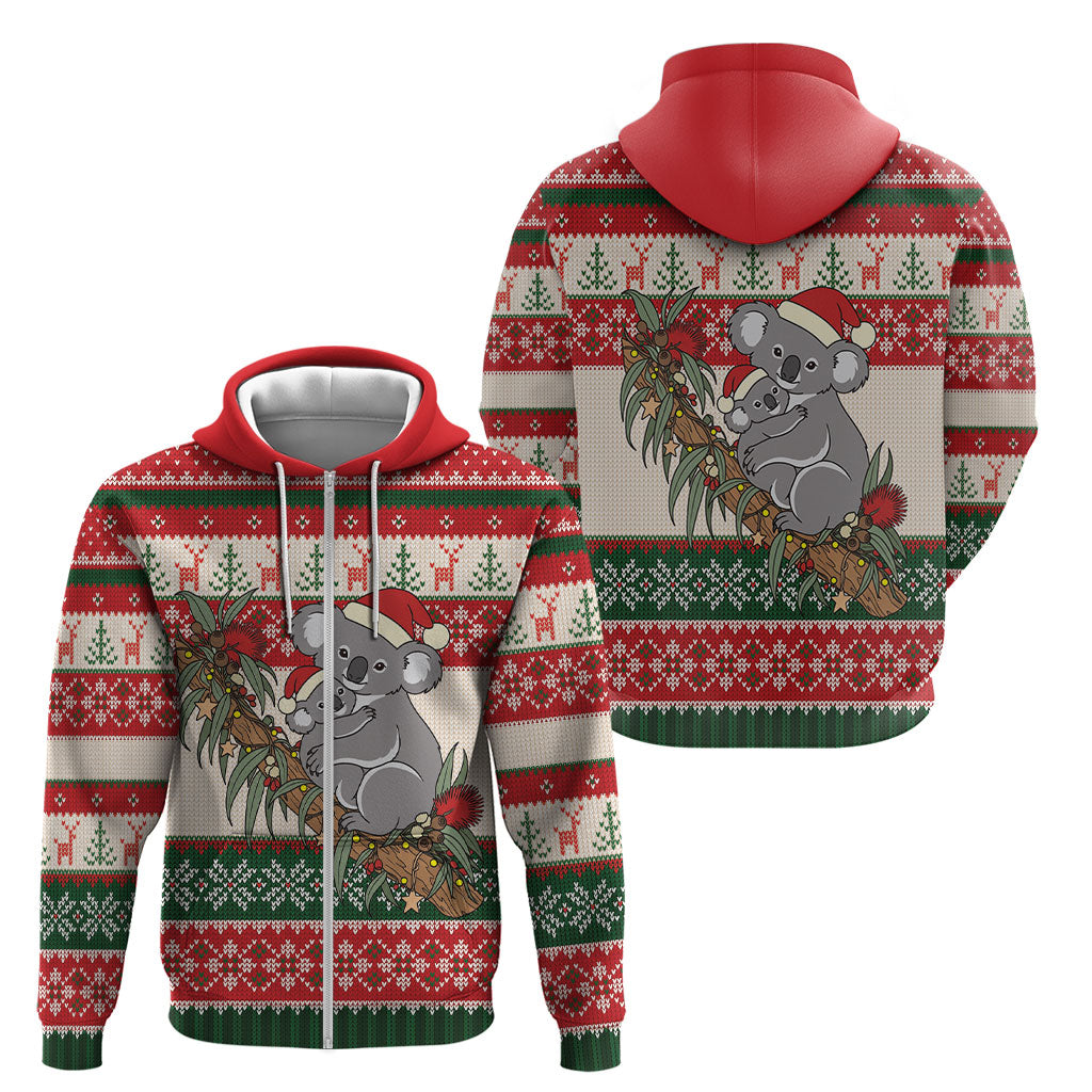 Aussie Koala Mama Christmas Zip Hoodie Festive Knitted Pattern Inspired