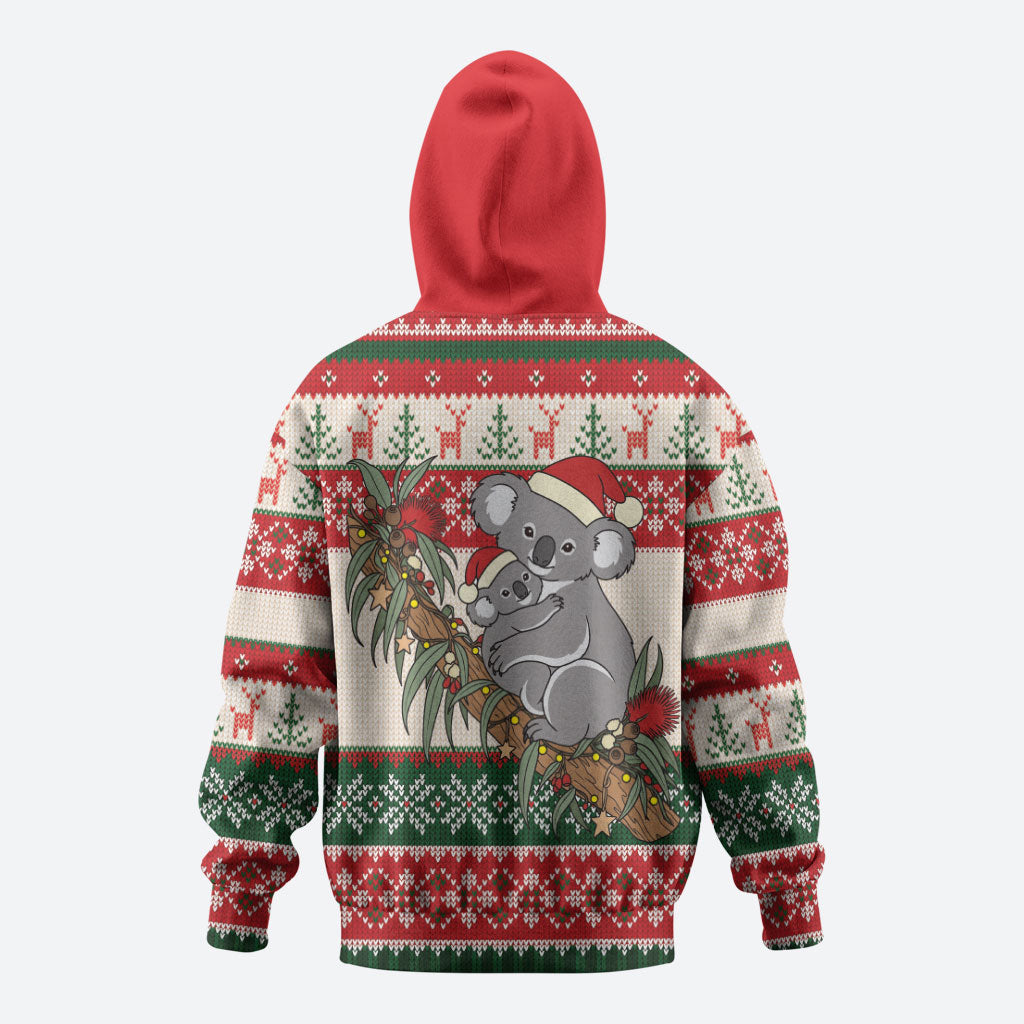 Aussie Koala Mama Christmas Zip Hoodie Festive Knitted Pattern Inspired