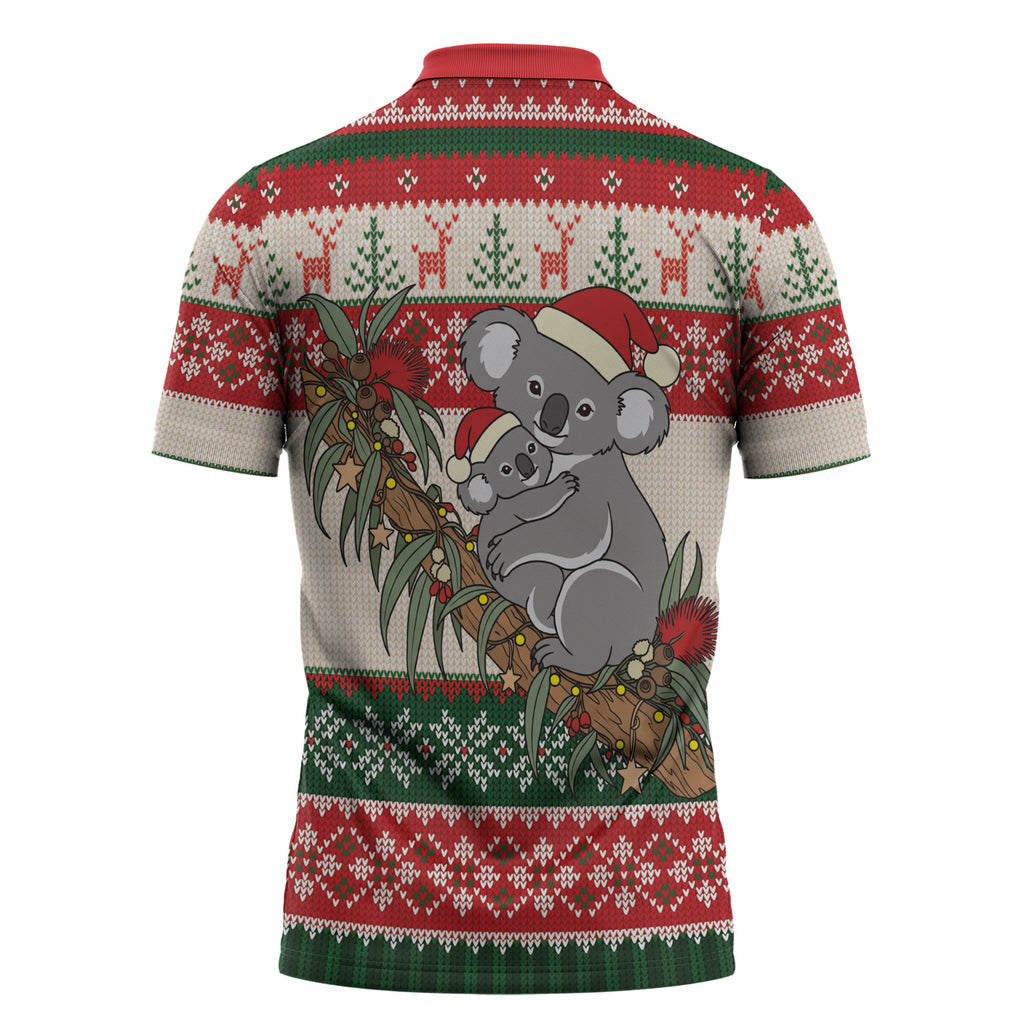 Aussie Koala Mama Christmas Zipper Polo Shirt Festive Knitted Pattern Inspired