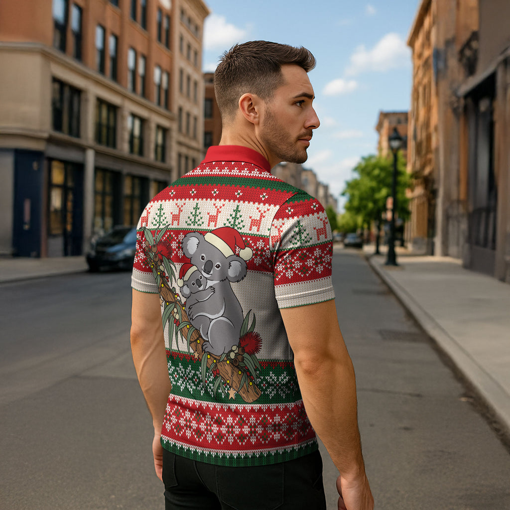 Aussie Koala Mama Christmas Zipper Polo Shirt Festive Knitted Pattern Inspired