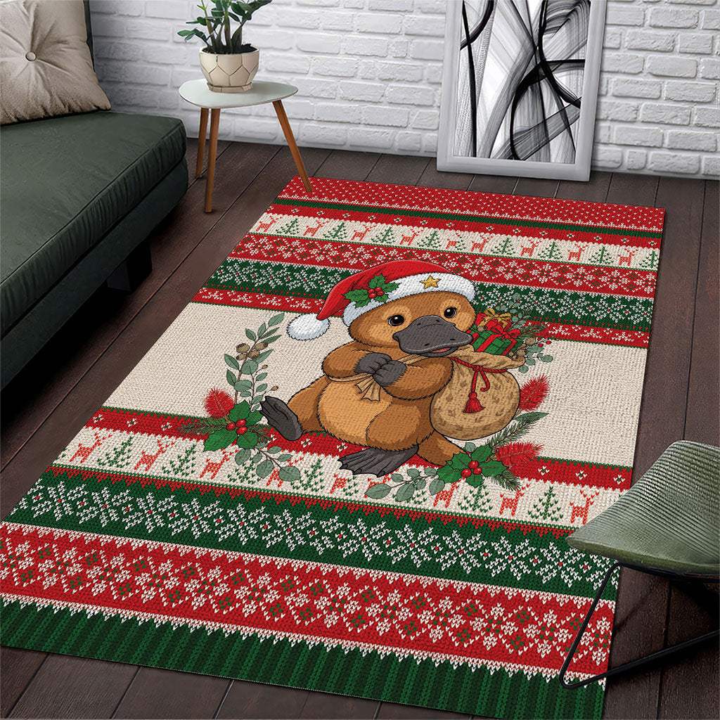 Aussie Platypus Christmas Area Rug Festive Knitted Pattern Inspired