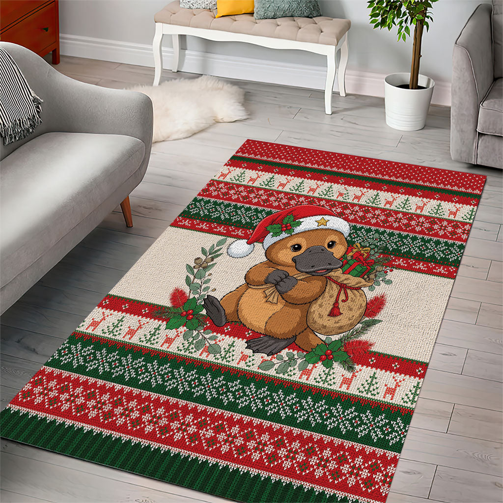 Aussie Platypus Christmas Area Rug Festive Knitted Pattern Inspired