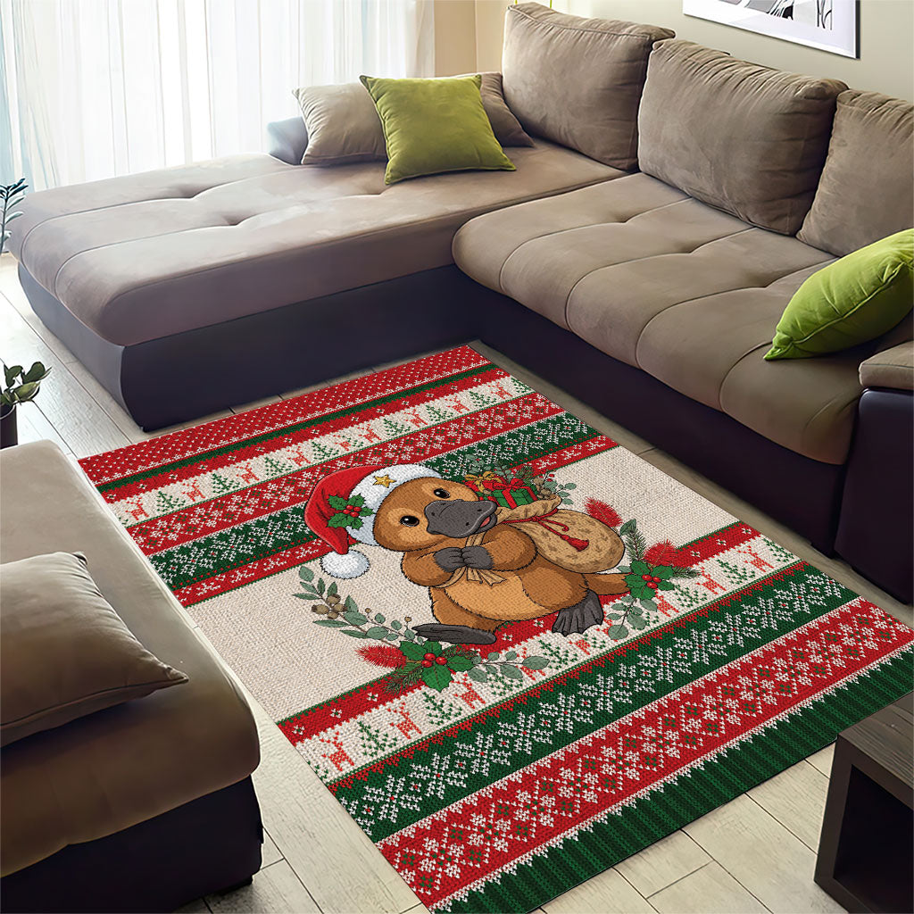 Aussie Platypus Christmas Area Rug Festive Knitted Pattern Inspired