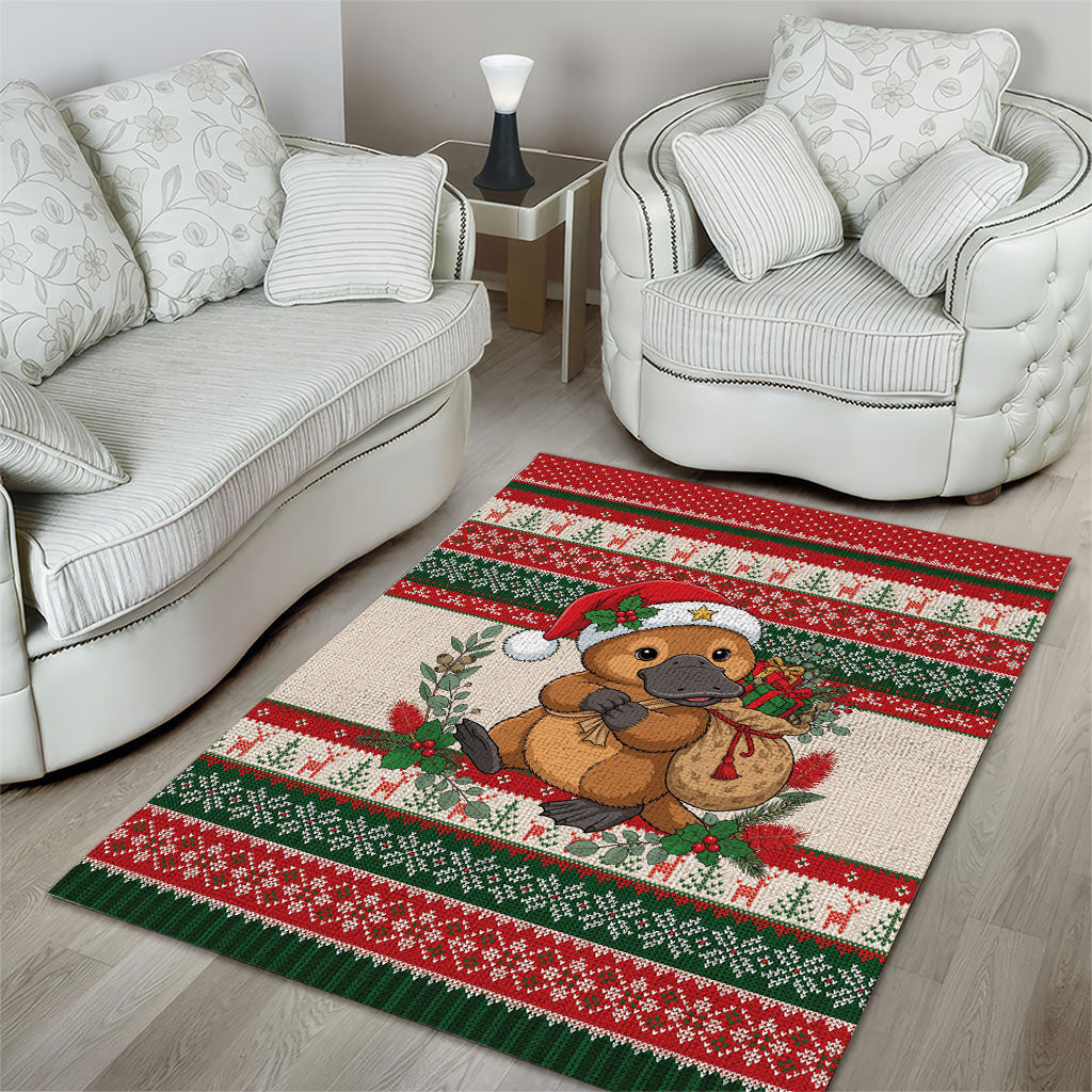 Aussie Platypus Christmas Area Rug Festive Knitted Pattern Inspired