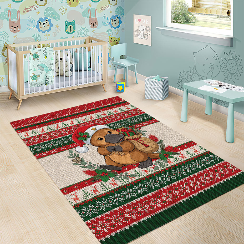Aussie Platypus Christmas Area Rug Festive Knitted Pattern Inspired