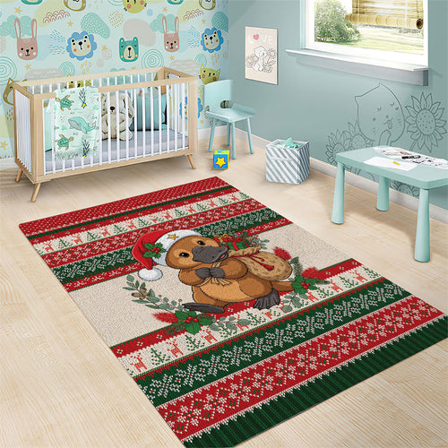 Aussie Platypus Christmas Area Rug Festive Knitted Pattern Inspired