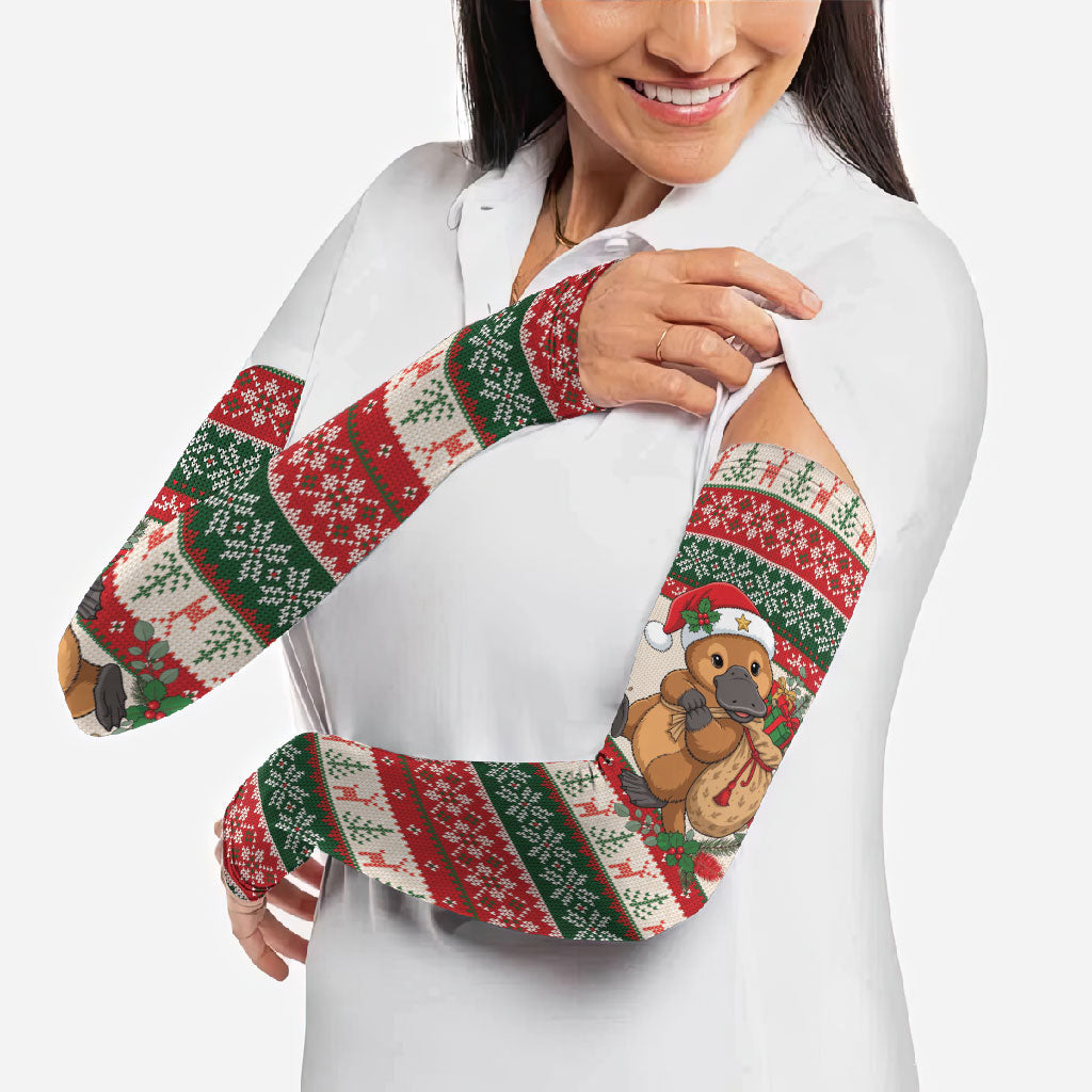 Aussie Platypus Christmas Arm Sleeves Festive Knitted Pattern Inspired
