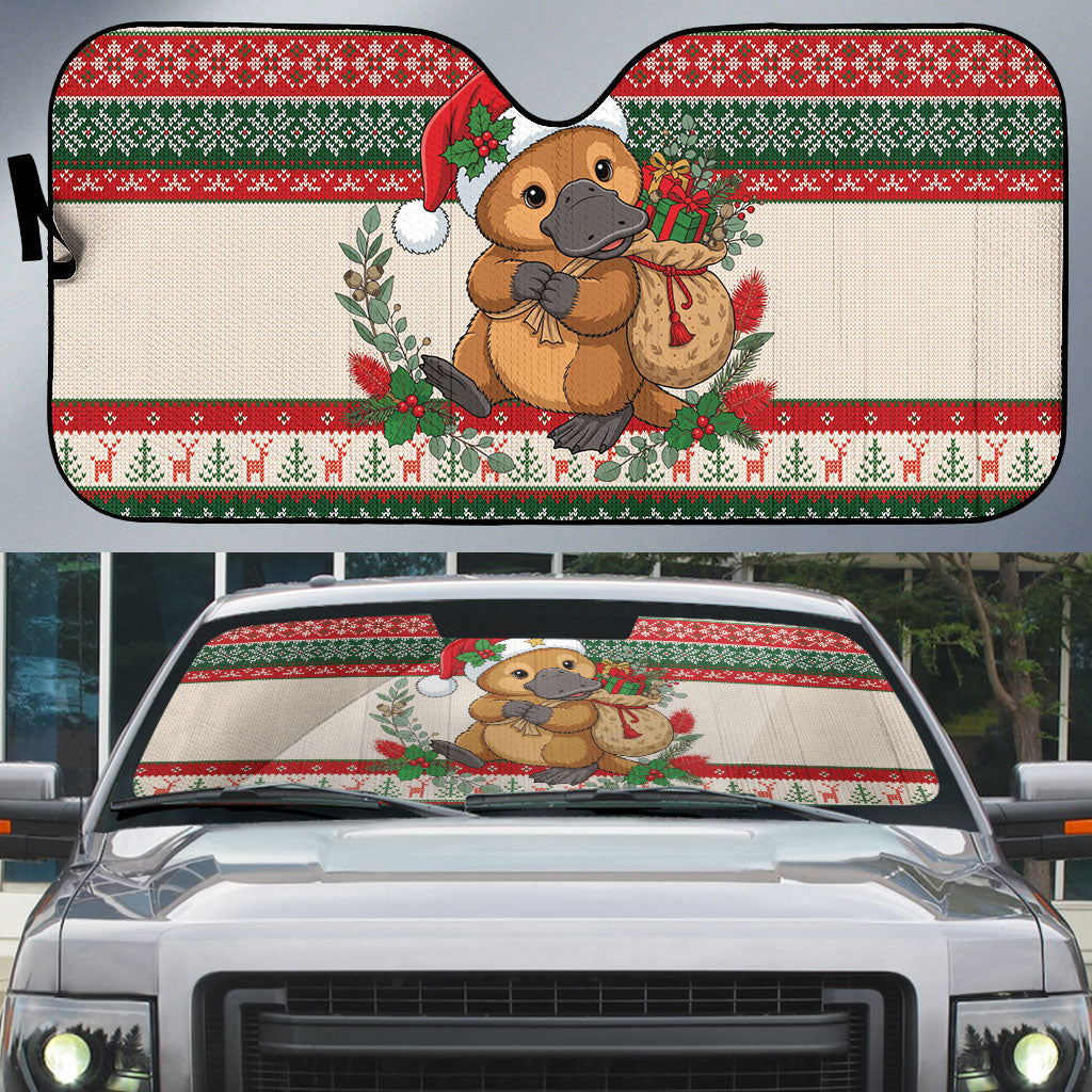 Aussie Platypus Christmas Auto Sun Shade Festive Knitted Pattern Inspired