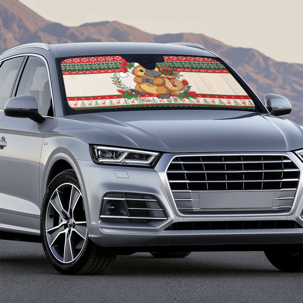 Aussie Platypus Christmas Auto Sun Shade Festive Knitted Pattern Inspired