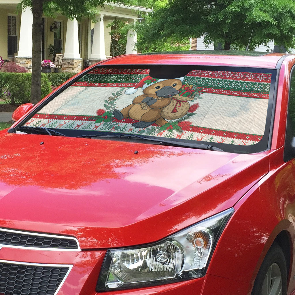 Aussie Platypus Christmas Auto Sun Shade Festive Knitted Pattern Inspired