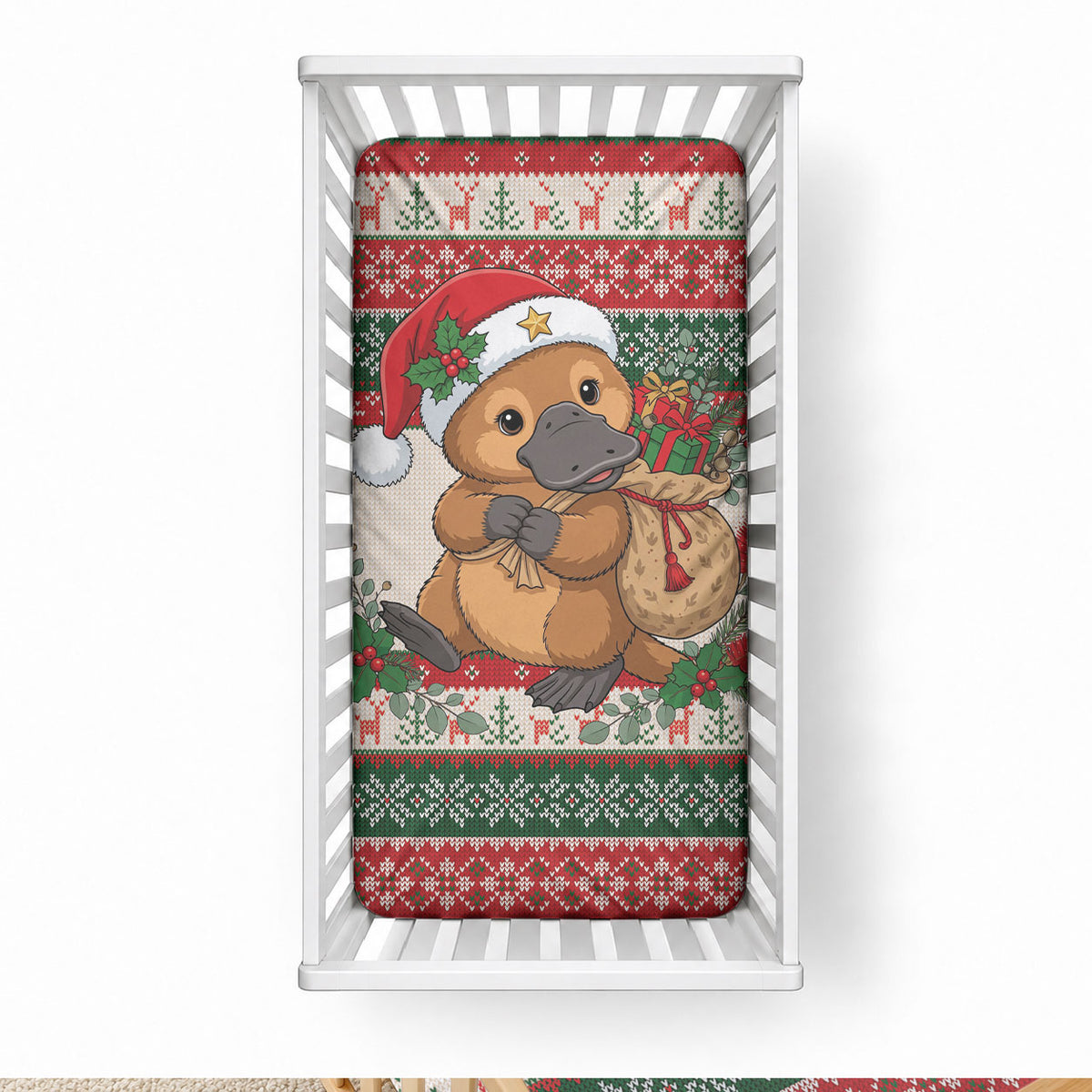 Aussie Platypus Christmas Baby Bed Cover Festive Knitted Pattern Inspired