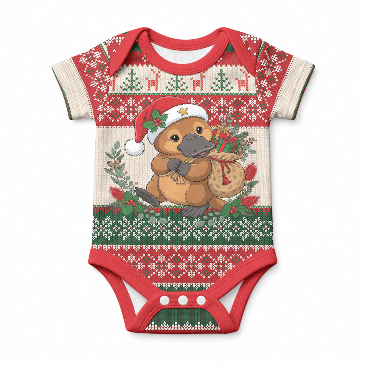 Aussie Platypus Christmas Baby Onesie Festive Knitted Pattern Inspired