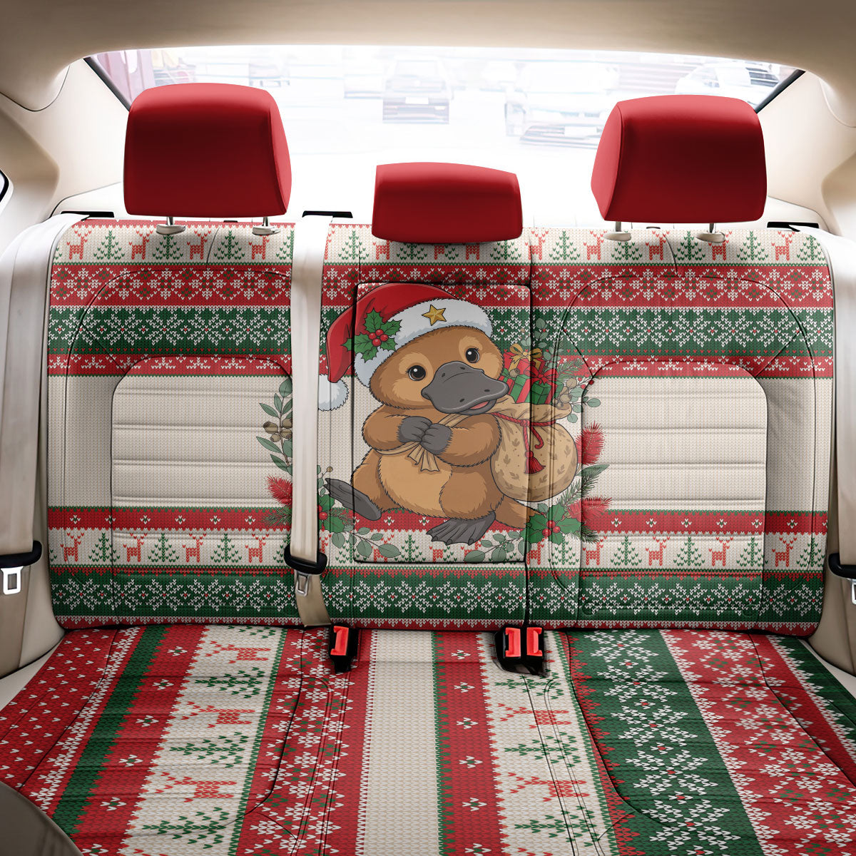 Aussie Platypus Christmas Back Car Seat Cover Festive Knitted Pattern Inspired