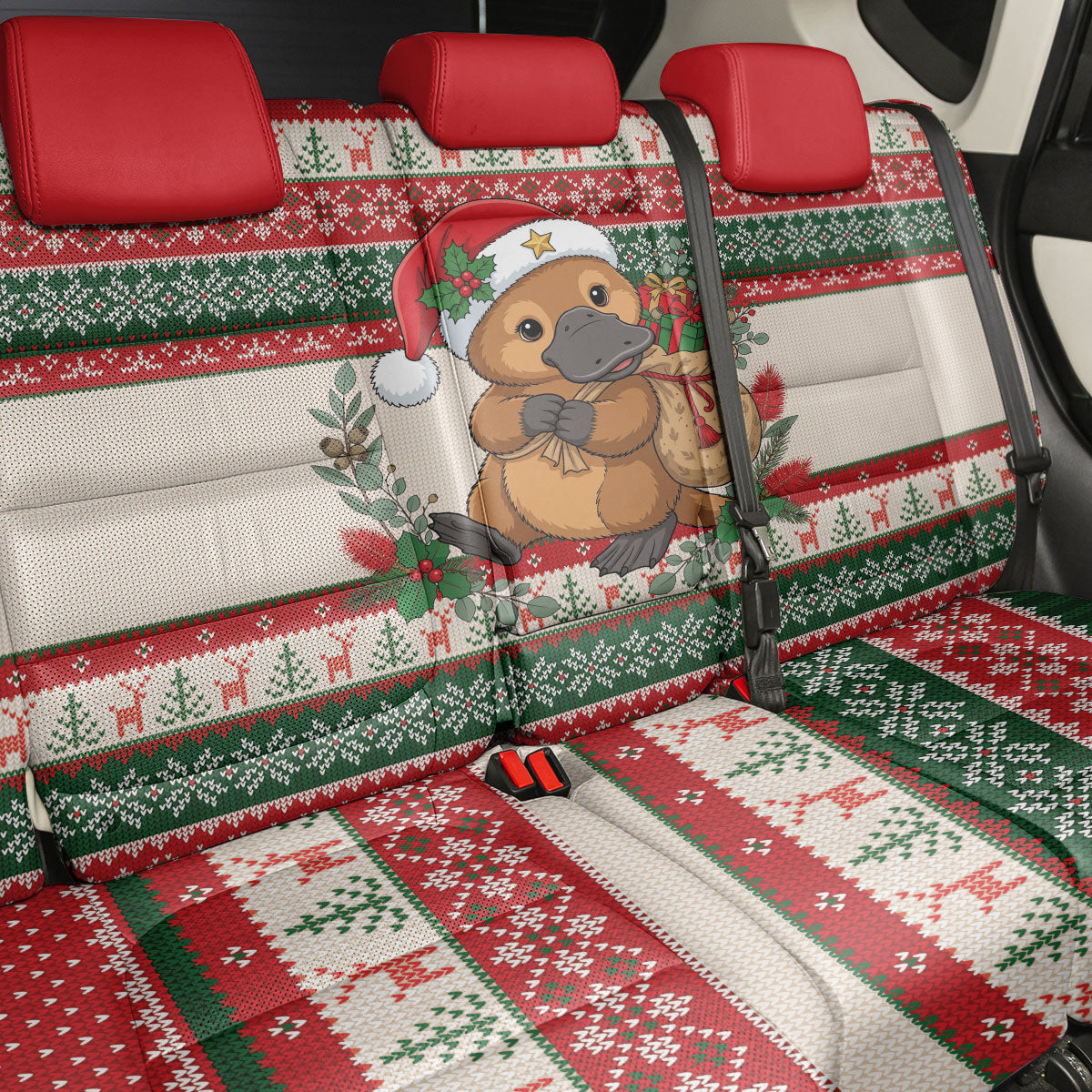 Aussie Platypus Christmas Back Car Seat Cover Festive Knitted Pattern Inspired